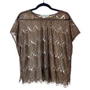 Chloe K Sheer Lace Copper Brown Cap Sleeve Blouse Small Art Deco 20s Gatsby Top